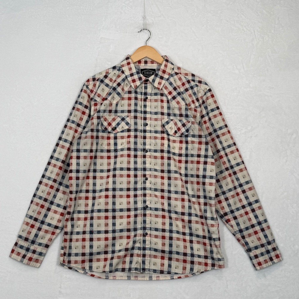 Gibson Trading Company Red Blue Geometric Western Snap Shirt Large